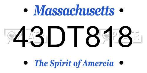 43DT818 Massachusetts License Plate
