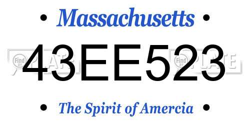 43EE523 Massachusetts License Plate