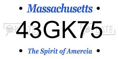 43GK75 Massachusetts License Plate