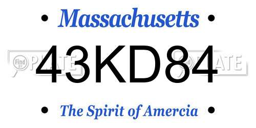 43KD84 Massachusetts License Plate
