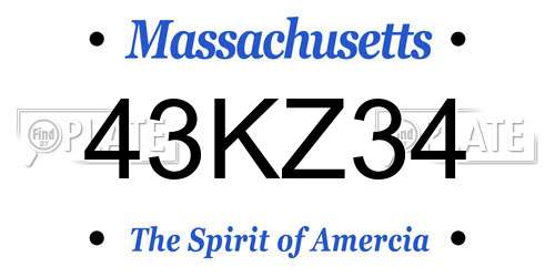 43KZ34 Massachusetts License Plate