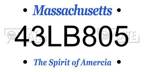 43LB805 Massachusetts License Plate
