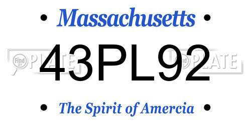 43PL92 Massachusetts License Plate