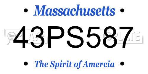 43PS587 Massachusetts License Plate