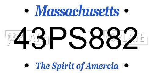 43PS882 Massachusetts License Plate