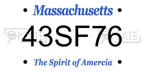 43SF76 Massachusetts License Plate