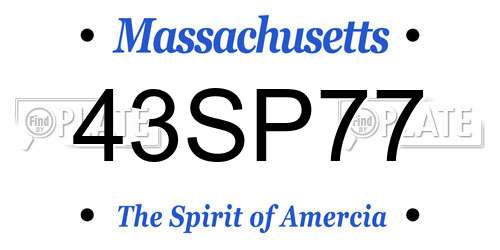 43SP77 Massachusetts License Plate