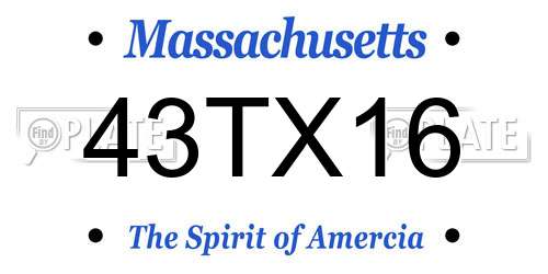 43TX16 Massachusetts License Plate