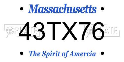 43TX76 Massachusetts License Plate
