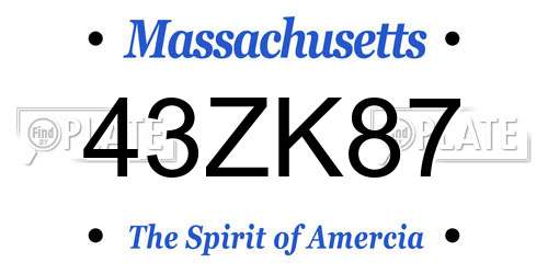 43ZK87 Massachusetts License Plate