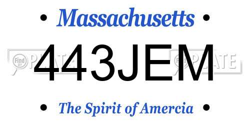 443JEM Massachusetts License Plate