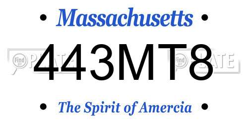 443MT8 Massachusetts License Plate
