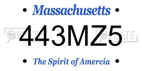 443MZ5 Massachusetts License Plate