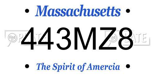 443MZ8 Massachusetts License Plate