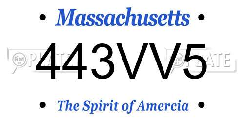 443VV5 Massachusetts License Plate