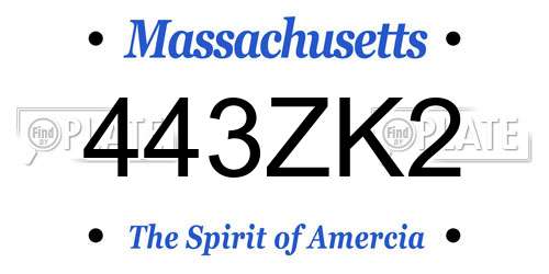 443ZK2 Massachusetts License Plate