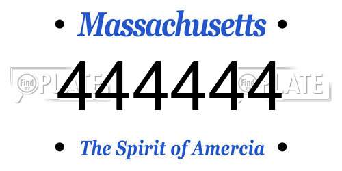 444444 Massachusetts License Plate