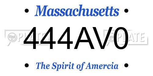 444AV0 Massachusetts License Plate