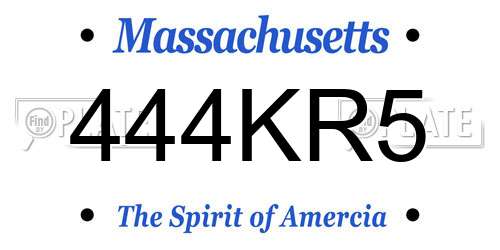 444KR5 Massachusetts License Plate