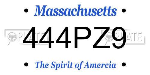 444PZ9 Massachusetts License Plate