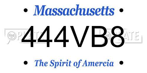 444VB8 Massachusetts License Plate