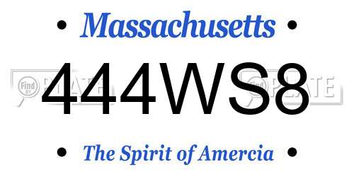 444WS8 Massachusetts License Plate