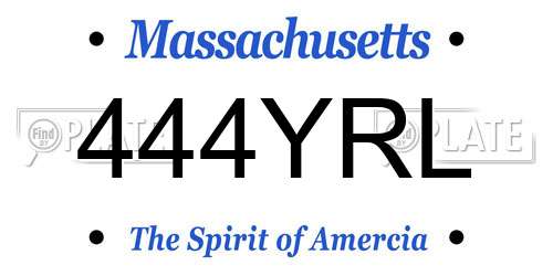 444YRL Massachusetts License Plate