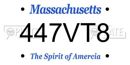 447VT8 Massachusetts License Plate