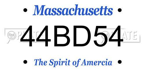 44BD54 Massachusetts License Plate