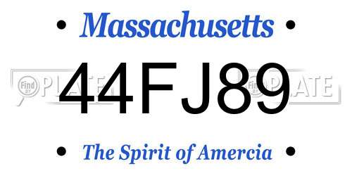 44FJ89 Massachusetts License Plate