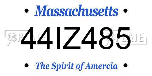44IZ485 Massachusetts License Plate