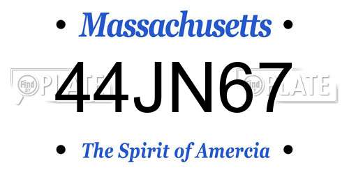 44JN67 Massachusetts License Plate