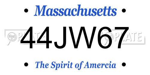 44JW67 Massachusetts License Plate