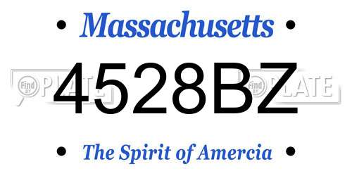 4528BZ Massachusetts License Plate