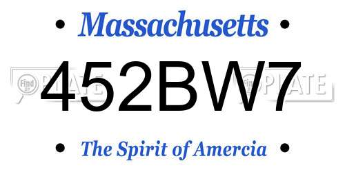 452BW7 Massachusetts License Plate