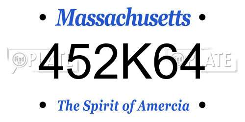 452K64 Massachusetts License Plate