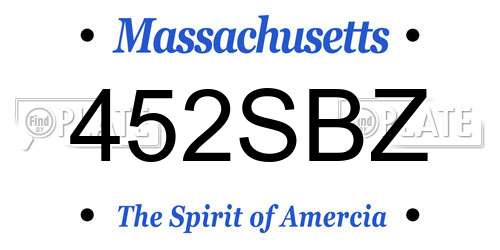 452SBZ Massachusetts License Plate