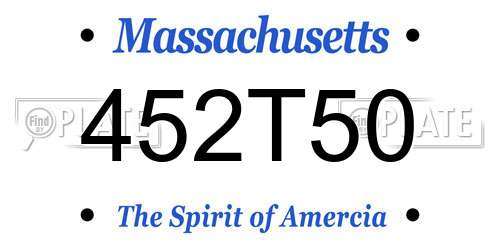 452T50 Massachusetts License Plate