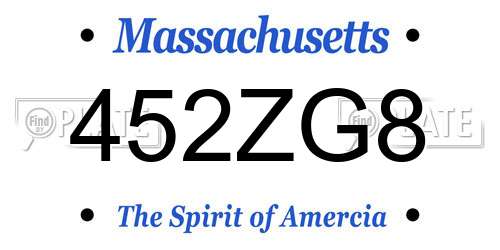 452ZG8 Massachusetts License Plate