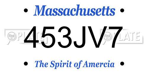 453JV7 Massachusetts License Plate