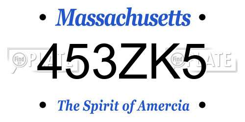 453ZK5 Massachusetts License Plate