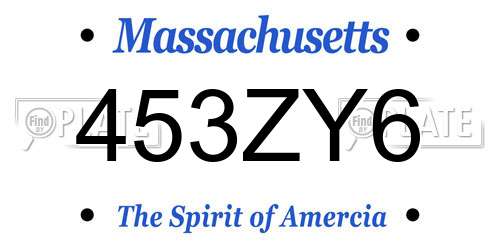 453ZY6 Massachusetts License Plate