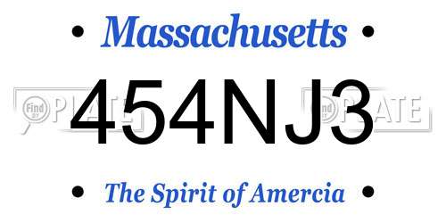 454NJ3 Massachusetts License Plate