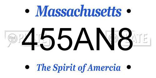 455AN8 Massachusetts License Plate