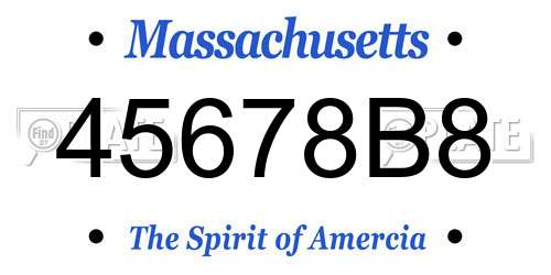 45678B8 Massachusetts License Plate