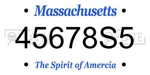 45678S5 Massachusetts License Plate