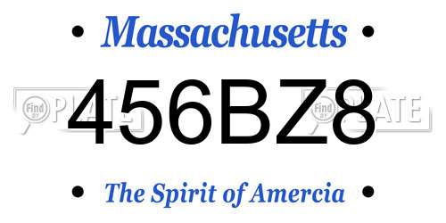 456BZ8 Massachusetts License Plate