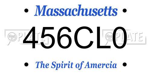456CL0 Massachusetts License Plate