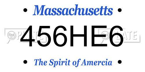 456HE6 Massachusetts License Plate