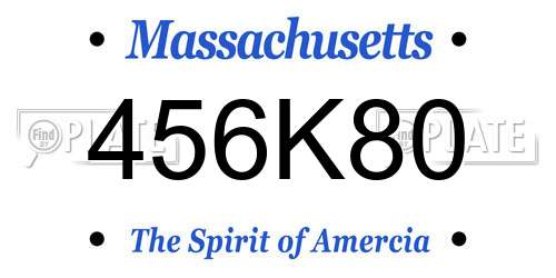 456K80 Massachusetts License Plate